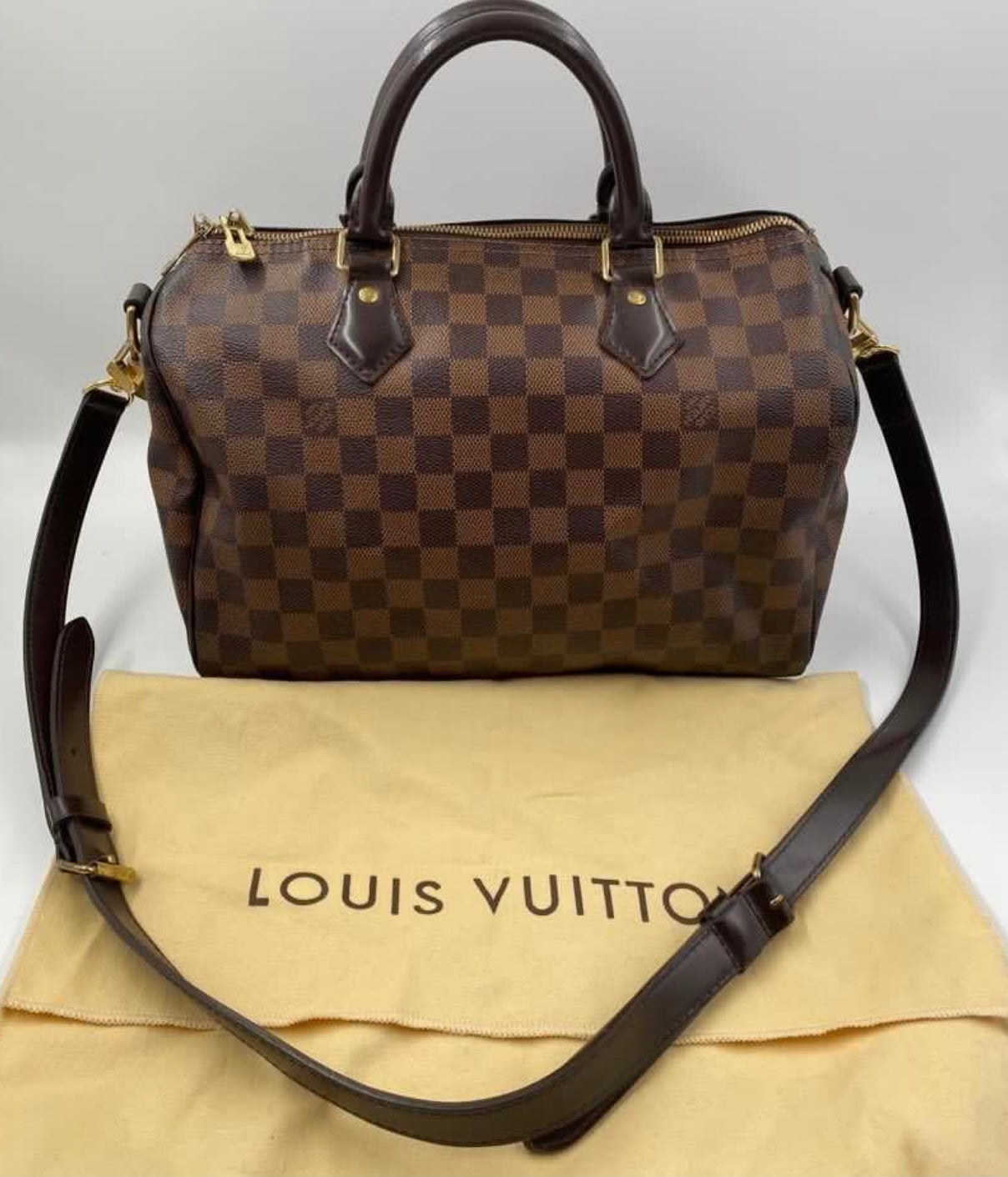 Authentic Louis Vuitton Damier Ebene Speedy 30 Bandouliere